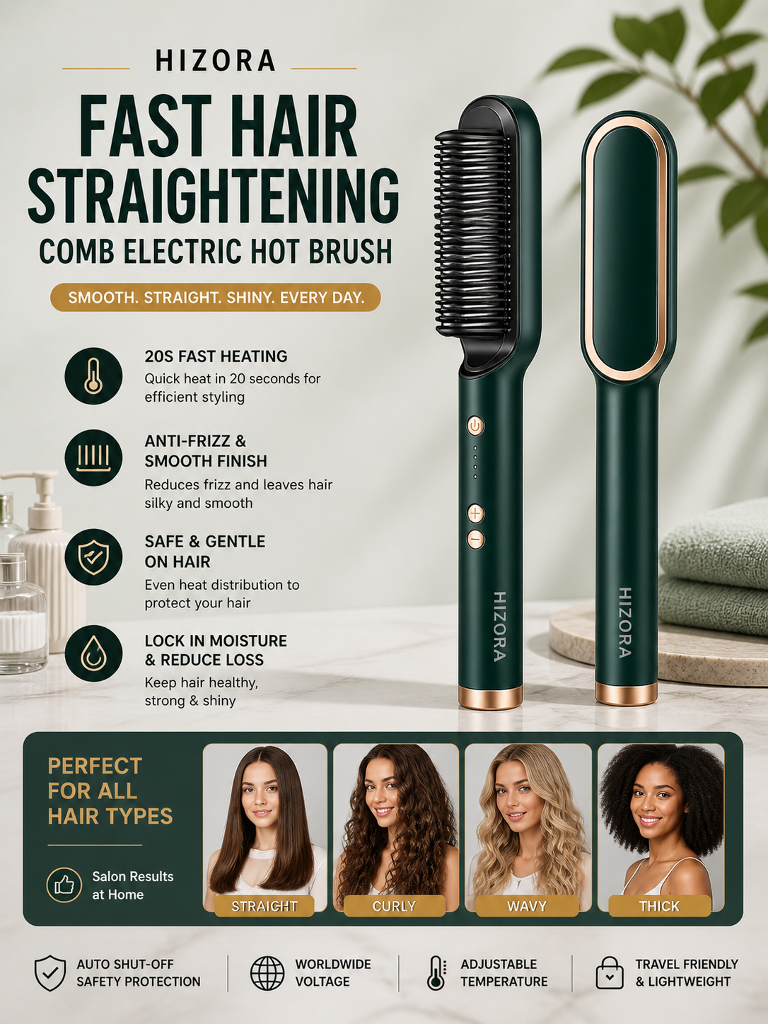 Fast Hair Straightening Comb Electric Hot Brush