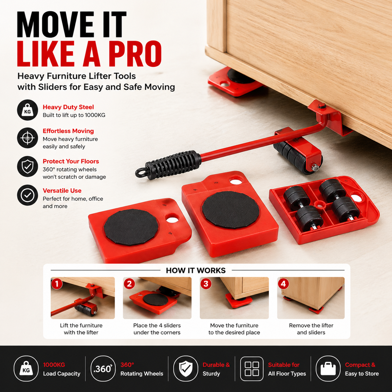 Heavy Furniture Lifter Tools with Sliders for Easy and Safe Shifting
