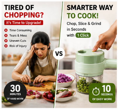 4-in-1 Electric Vegetable Cutter, Slicer, Grater, Chopper