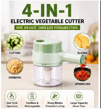 4-in-1 Electric Vegetable Cutter, Slicer, Grater, Chopper