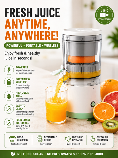 Electric Juicer Orange Squeezer Citrus Press Lemons, Portable USB Charging Electric Juicer