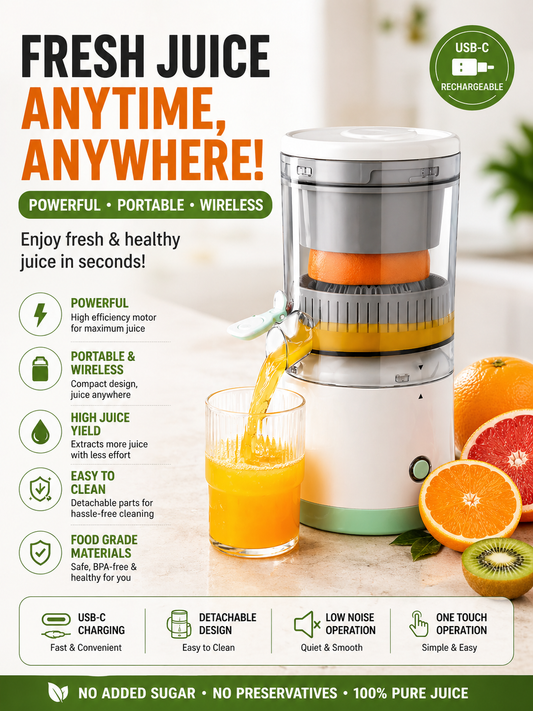 Electric Juicer Orange Squeezer Citrus Press Lemons, Portable USB Charging Electric Juicer